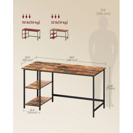 Radni stol SOLEA 140x60 cm smeđi/crni