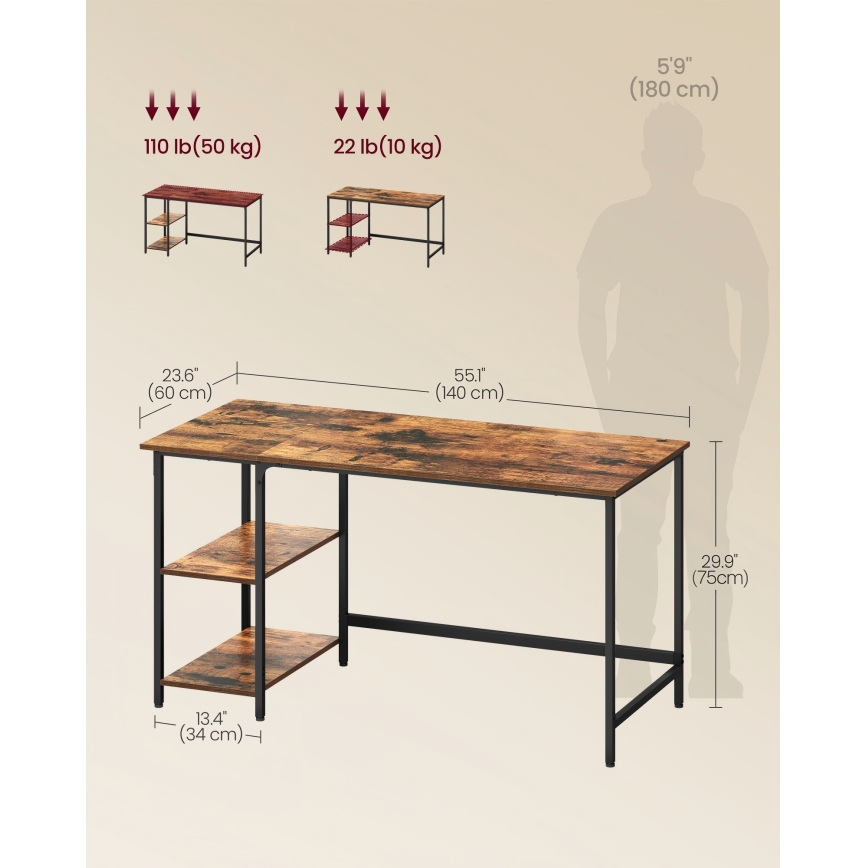 Radni stol SOLEA 140x60 cm smeđi/crni