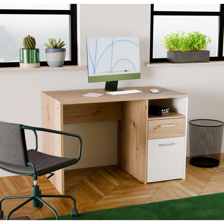 Radni stol URO hrast artisan/bijela