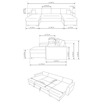 Rasklopiva U-kutna garnitura s spremištem JANISE, siva