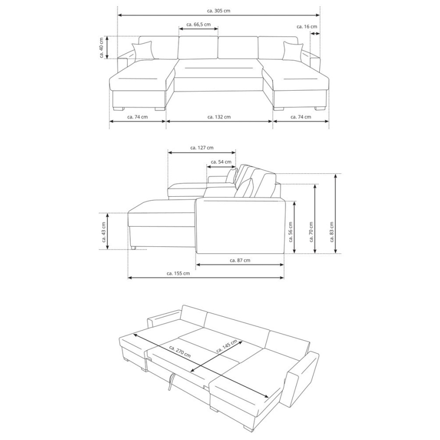 Rasklopiva U-kutna garnitura s spremištem JANISE, siva