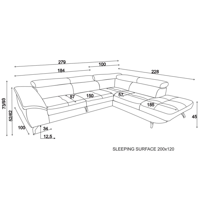 Razvlačna kutna garnitura s spremišnim prostorom u obliku slova L BRESCIA desna žuta