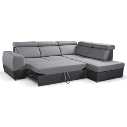 Rasklopivi kutni sjedeći garnitura u obliku slova L s prostorom za pohranu MATRIX siva desna