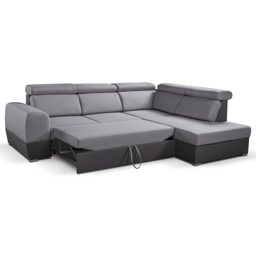 Rasklopivi kutni sjedeći garnitura u obliku slova L s prostorom za pohranu MATRIX siva desna