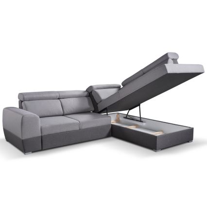 Rasklopivi kutni sjedeći garnitura u obliku slova L s prostorom za pohranu MATRIX siva desna