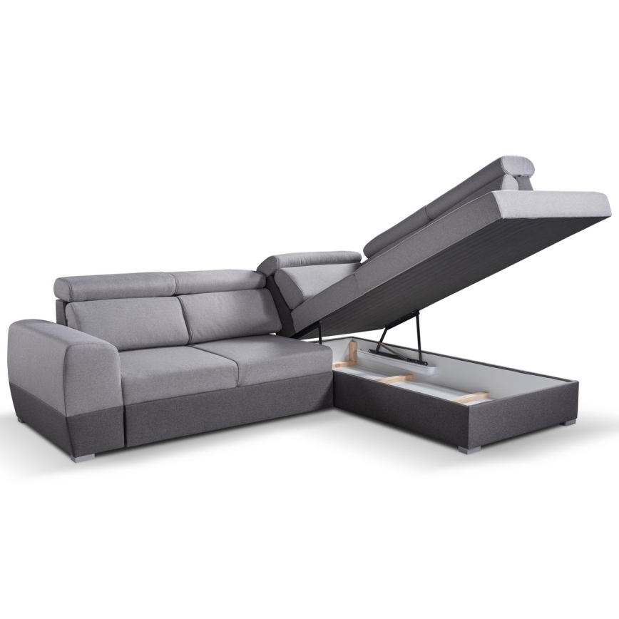 Rasklopivi kutni sjedeći garnitura u obliku slova L s prostorom za pohranu MATRIX siva desna