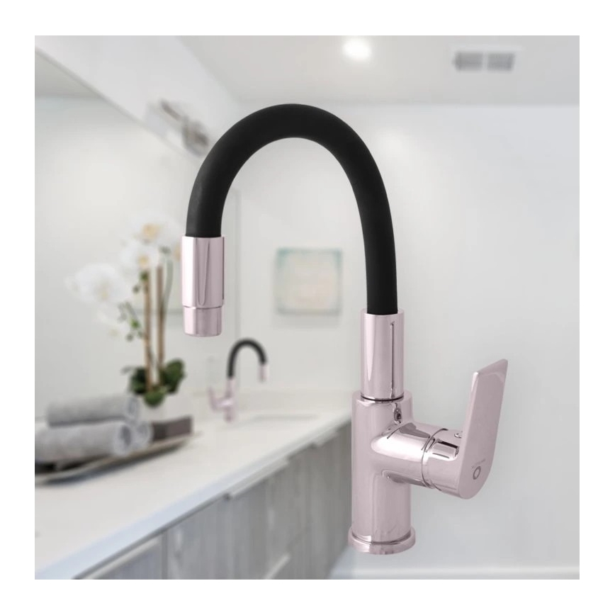 RAV Slezák CO119.0/15 - Kuhinjska slavina s fleksibilnim izljevom COLORADO 25 cm crna/sjajni krom