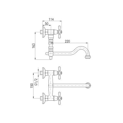 RAV Slezák MK101.5/29SM - Miješalica za sudoper/umivaonik MORAVA RETRO 16,3 cm, antikni mesing