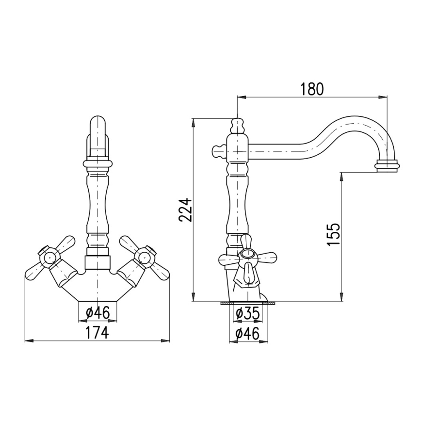 RAV Slezák MK121.0/8CMATSM - Miješalica za umivaonik + odtok MORAVA RETRO 22,4 cm crna/mesing