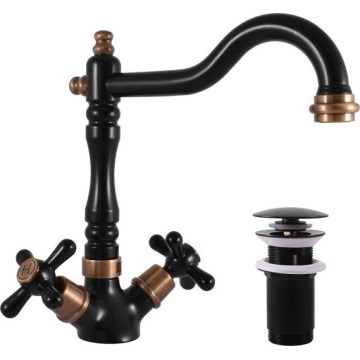 RAV Slezák MK121.0/8CMATSM - Miješalica za umivaonik + odtok MORAVA RETRO 22,4 cm crna/mesing