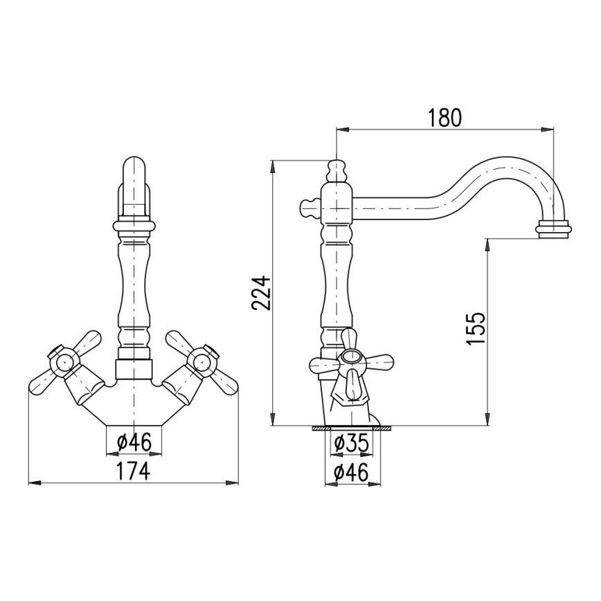 RAV Slezák MK121.0/8SM - miješalica za umivaonik i sudoper + ispust MORAVA RETRO 22,4 cm, antikni mesing
