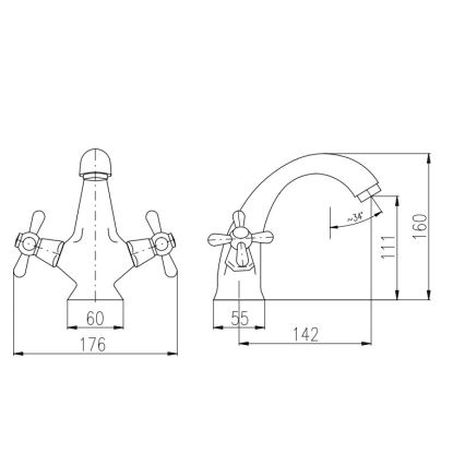 RAV Slezák MK128.0CMATSM - Slavina za umivaonik MORAVA RETRO 16 cm crna/mesing