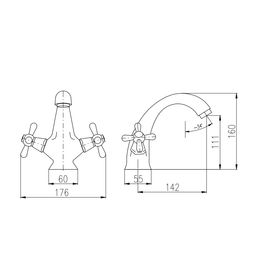 RAV Slezák MK128.0CMATSM - Slavina za umivaonik MORAVA RETRO 16 cm crna/mesing