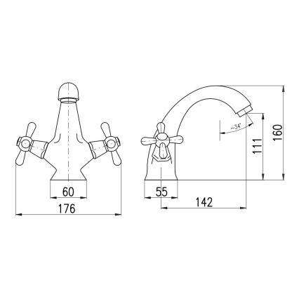 RAV Slezák MK128.0SM - Miješalica za umivaonik MORAVA RETRO 16 cm, starinski mesing