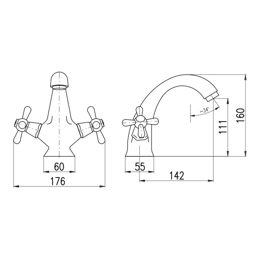 RAV Slezák MK128.0SM - Miješalica za umivaonik MORAVA RETRO 16 cm, starinski mesing