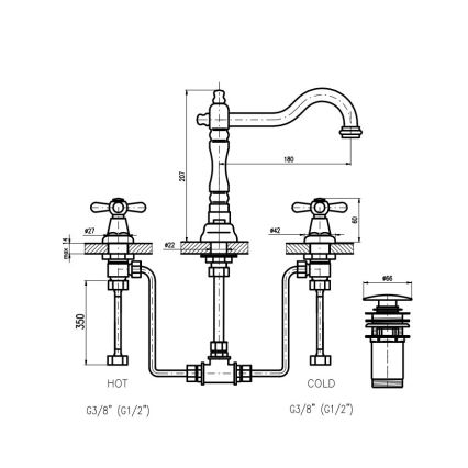RAV Slezák MK132.0SM - Baterija za umivaonik + odtok MORAVA RETRO stari mesing