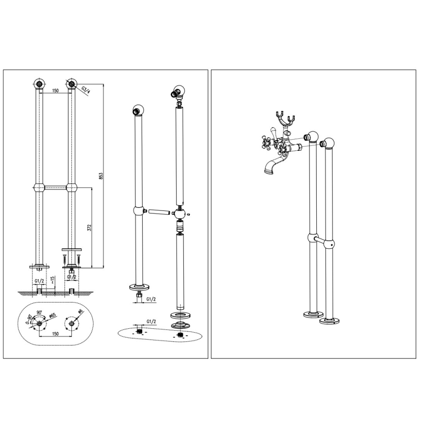 RAV Slezák MK150.5/2CMATSM - Set za kadu s miješalicom MORAVA RETRO crna/mesing