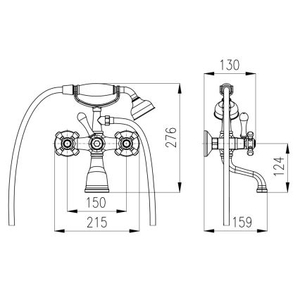 RAV Slezák MK559.5/2SM - Set za kadu s miješalicom MORAVA RETRO, antikni mesing