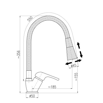 RAV Slezák SA006.0/13 - Kuhinjska slavina s fleksibilnim izljevom SAZAVA 35,6 cm crna/sjajni krom