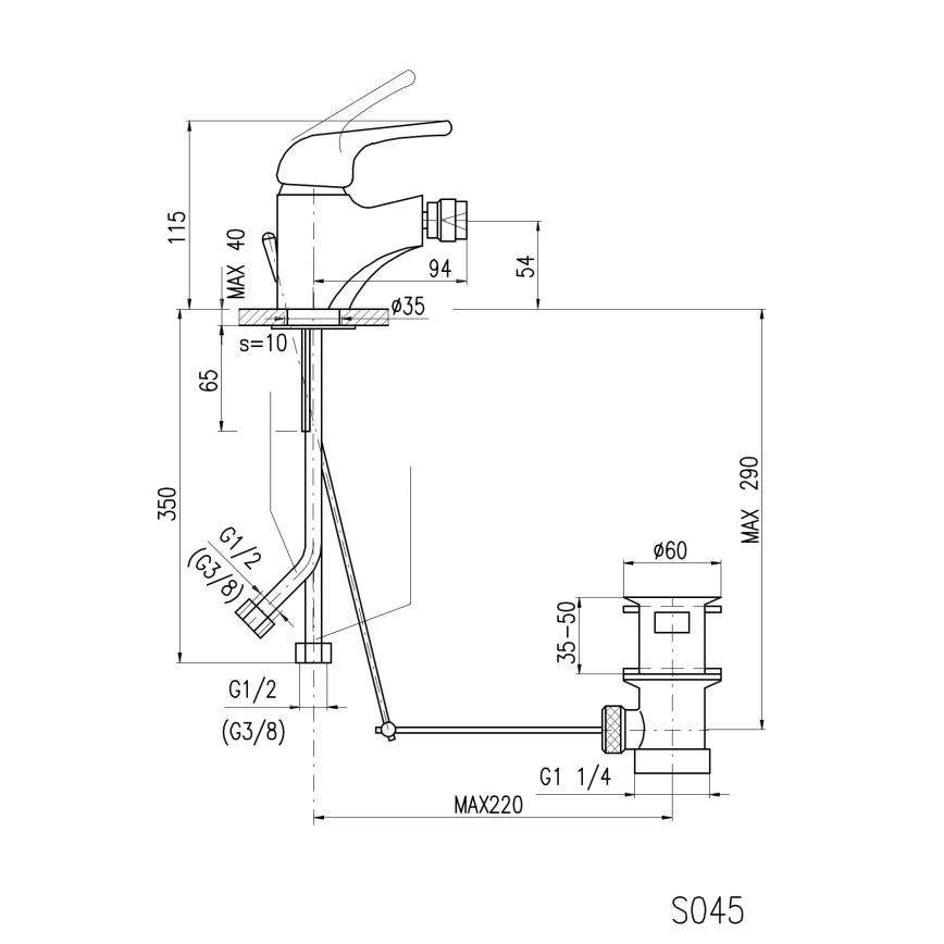 RAV Slezák SA045.0 - Miješalica za bide + odvodna garnitura SAZAVA 11,5 cm, sjajni krom