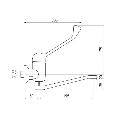 RAV Slezák SA601.5/26 - Baterija za umivaonik s liječničkom polugom SAZAVA 23 cm, sjajni krom