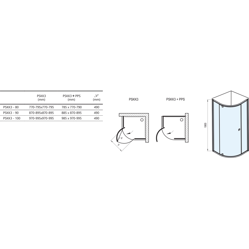 Ravak 37677U00Z1 - Trodijelna četvrtkružna tuš-kabina PIVOT 90x90 cm satinirano