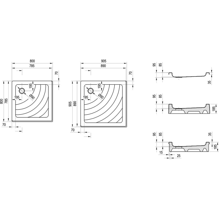 Ravak A007701120 - Kvadratna tuš kadica ANGELA 90x90 cm bijela