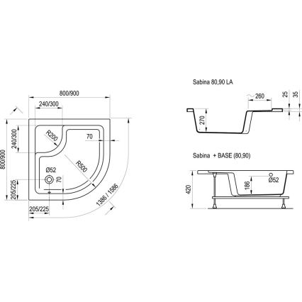 Ravak A217001020 - Četvrtkružna tuš-kada SABINA 90x90 cm bijela