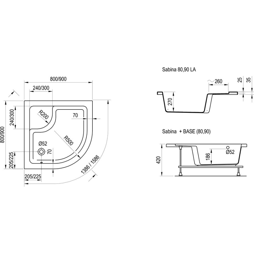 Ravak A217001020 - Četvrtkružna tuš-kada SABINA 90x90 cm bijela
