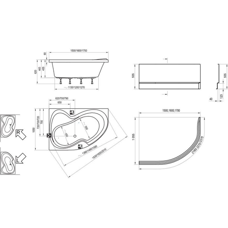 Ravak C421000000 - Kutna kada ROSA 170x105 cm akril/bijela