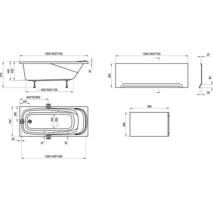 Ravak CO11000000 - Kada VANDA 150x70 cm akrilna/sjajna bijela