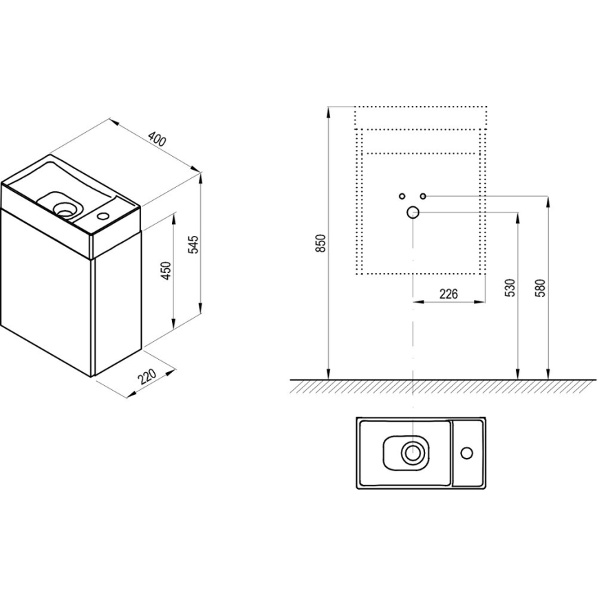 Ravak X000001386 - Kupaonski ormarić ispod umivaonika VEDA 54,5x40 cm bijeli