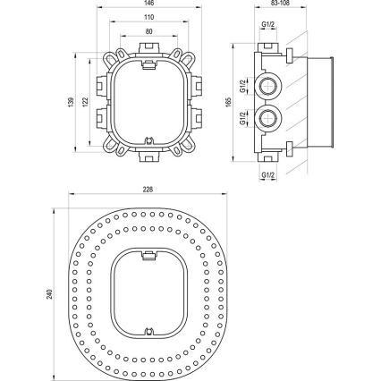Ravak X070139 - Osnovno tijelo za podžbukne baterije R-BOX VARI 13,9x14,6 cm