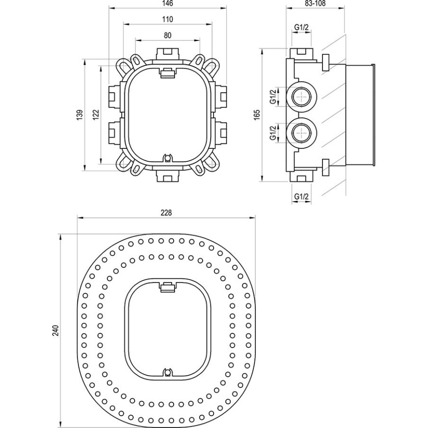 Ravak X070139 - Osnovno tijelo za podžbukne baterije R-BOX VARI 13,9x14,6 cm
