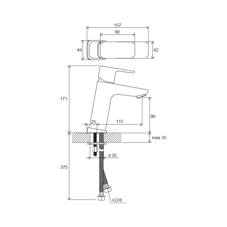 Ravak X070150 - Slavina za umivaonik FREE 17,2 cm crna