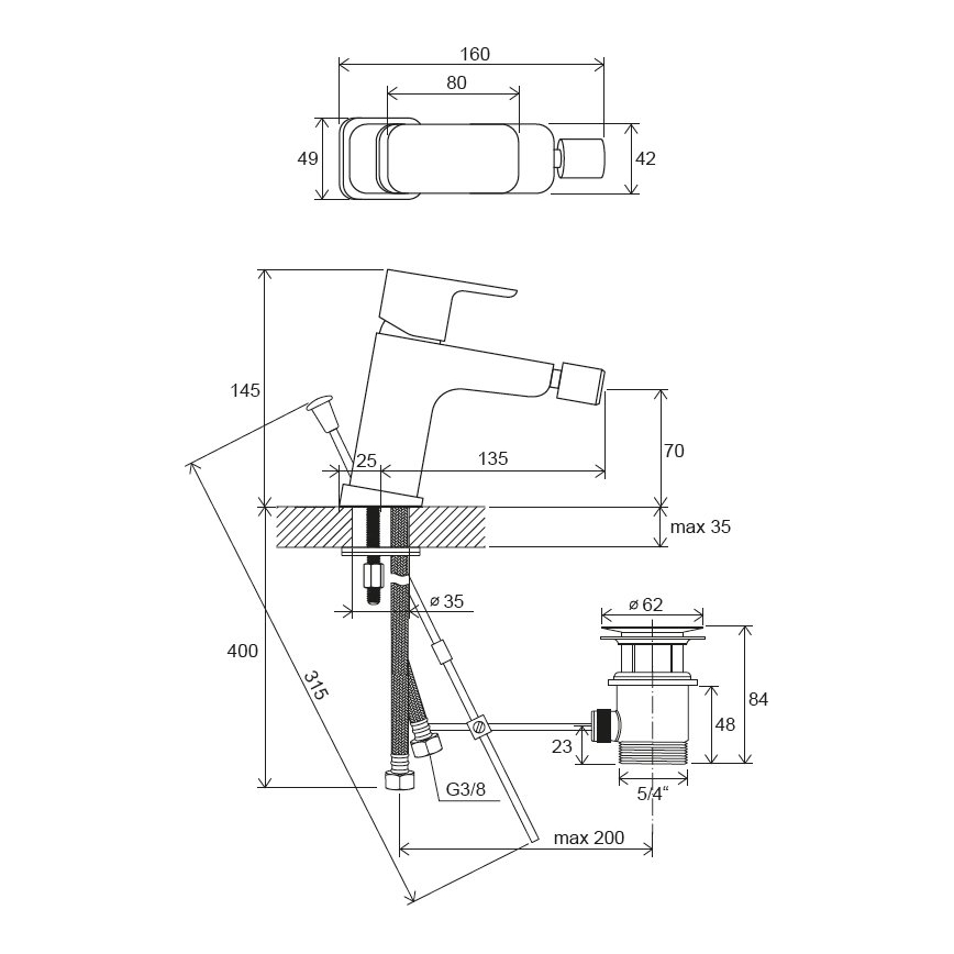 Ravak X070155 - Baterija za bide + odtok FREE crna