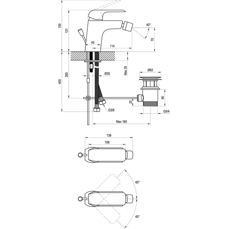 Ravak X070178 - Miješalica za bide FLAT mat crna