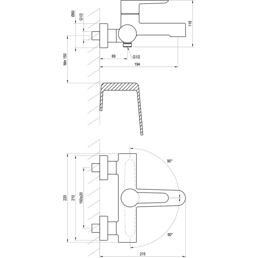 Ravak X070185 - Baterija za kadu PURI crna