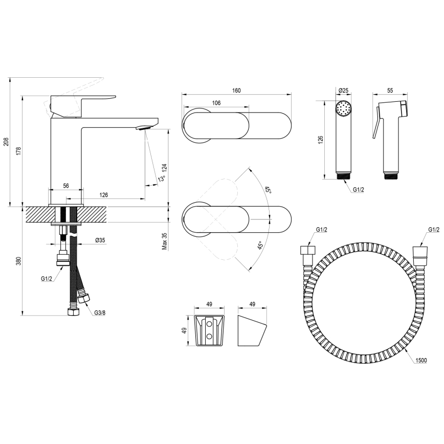 Ravak X070450 - Miješalica za umivaonik s bide tušem CHROME, sjajni krom