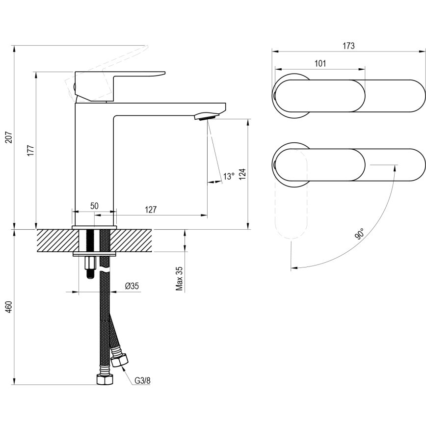 Ravak X070460 - Miješalica za umivaonik CHROME 17,7 cm crna