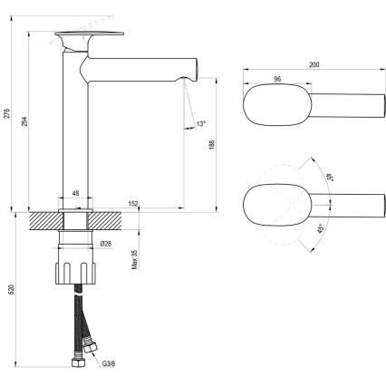 Ravak X070543 - baterija za umivaonik SPRING 25,4 cm crna