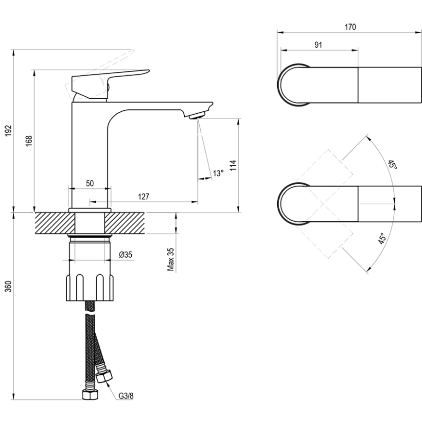 Ravak X070652 - Slavina za umivaonik PLAN 16,8 cm brušeni grafit