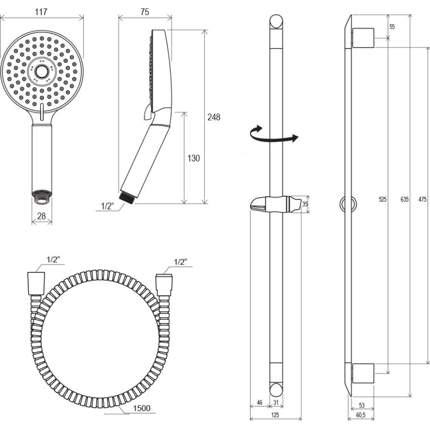 Ravak X07P177 - Tuš set sjajni krom
