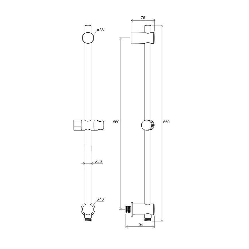 Ravak X07P342 - Držač tuša s zidnim priključkom 65 cm, sjajni krom