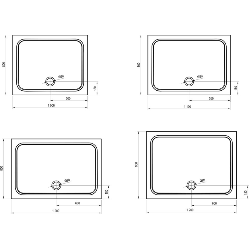 Ravak XA04A701010 - Pravokutna tuš-kada GIGANT 100x90 cm bijela