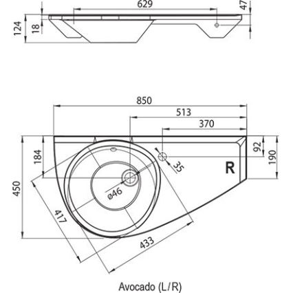 Ravak XJ1P1100000 - Zidni umivaonik AVOCADO 85x45 cm lijevani mramor/bijela