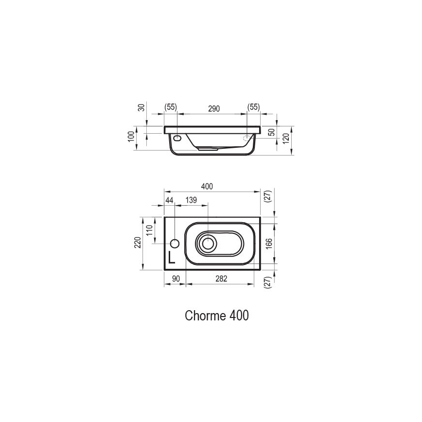 Ravak XJGL1100000 - Zidni umivaonik CHROME 40x22 cm lijevani mramor/bijela