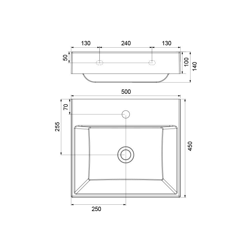 Ravak XJO01250000 - Zidni umivaonik NATURAL 50x45 cm lijevani mramor/bijela