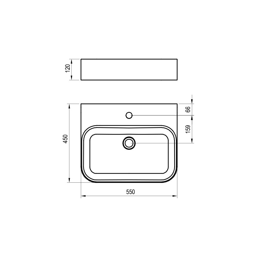 Ravak XJX01155006 - Umivaonik za ugradnju na ploču CERAMIC SLIM 55x45 cm keramika/bijela