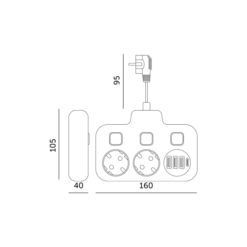 Razdjelna utičnica s prekidačem LINEA 2x230V + 4xUSB A/C SCHUKO bijela